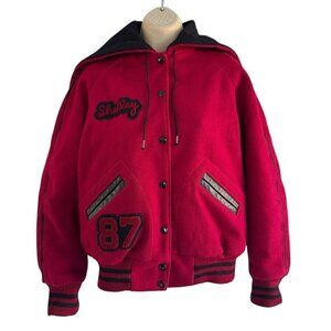 Vtg Nelson Woman's Sz M Red Black Varsity Letterman Jacket Boise Grizzlies 1987